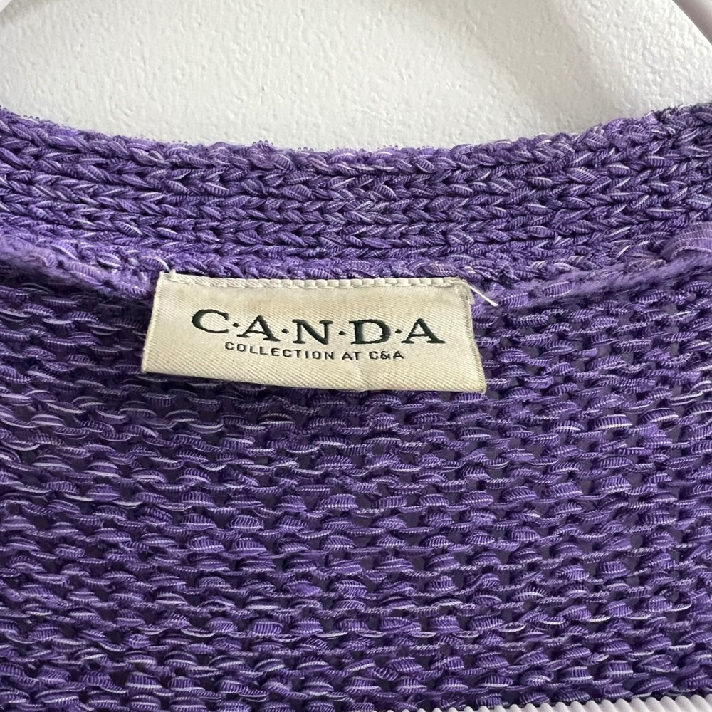 Canda Collection Purple Tie Front Pointelle Knit Cardigan Sweater Beaded Tassels - Picture 2 of 9